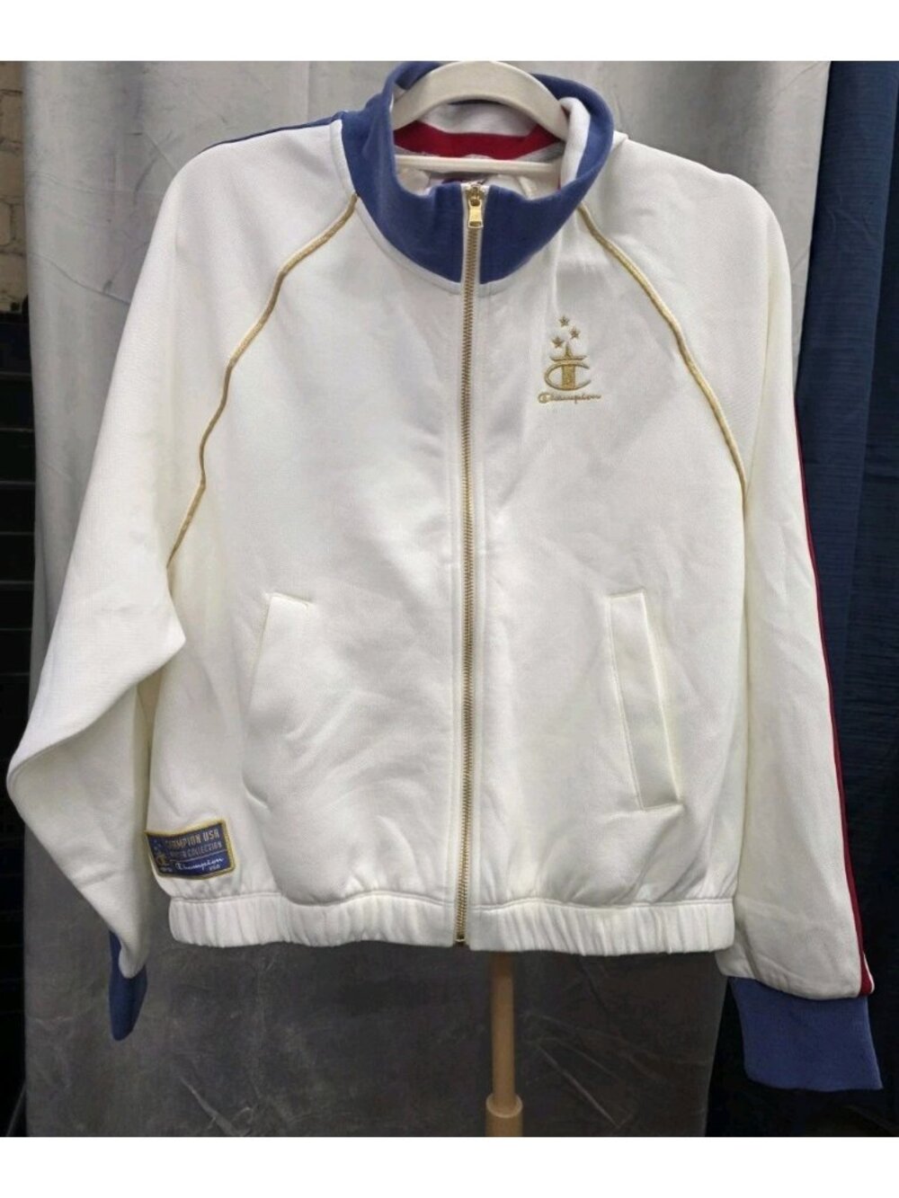 Champion USA Track Jacket Small White Full Zip Retro Athletic NWT Red Blue WL342